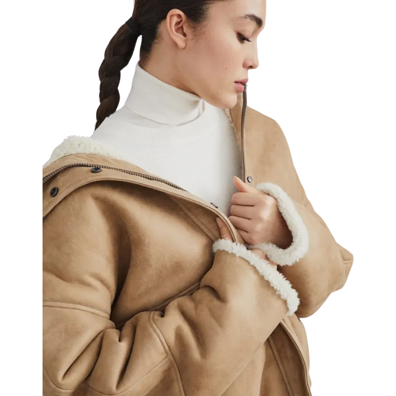 Reversible Sheepskin Curly Jacket Camel Cream