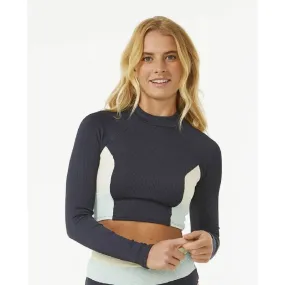 Rip Curl Block Party Spliced Crop Long Sleeve Bikini Top for Women