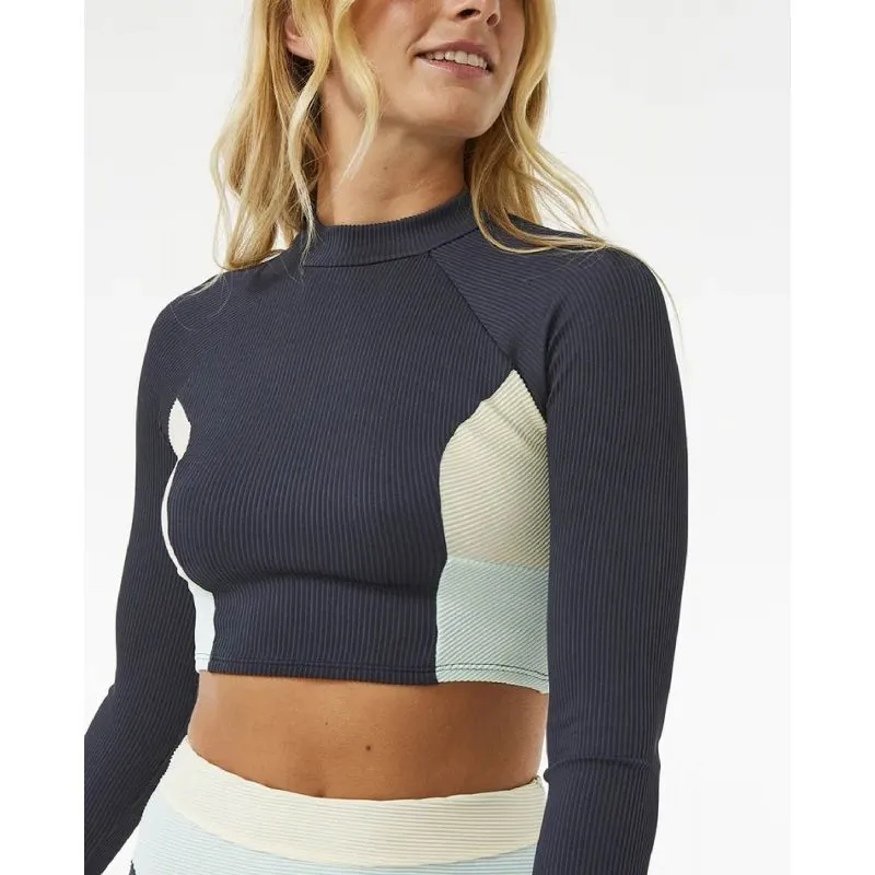 Rip Curl Block Party Spliced Crop Long Sleeve Bikini Top for Women