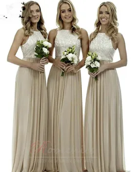 Bridesmaid Dress Floor Length Sleeveless High Neck Cutout.