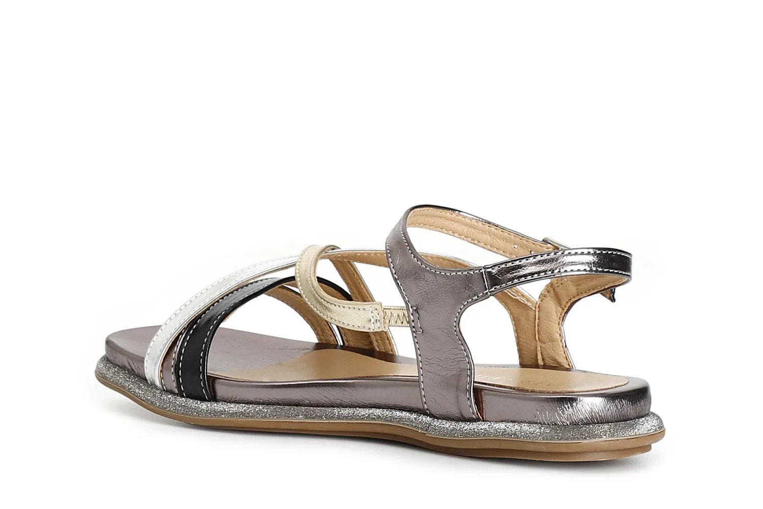 Metal Gun Combo Synthetic Laminate Strap Sandals - CafèNoir