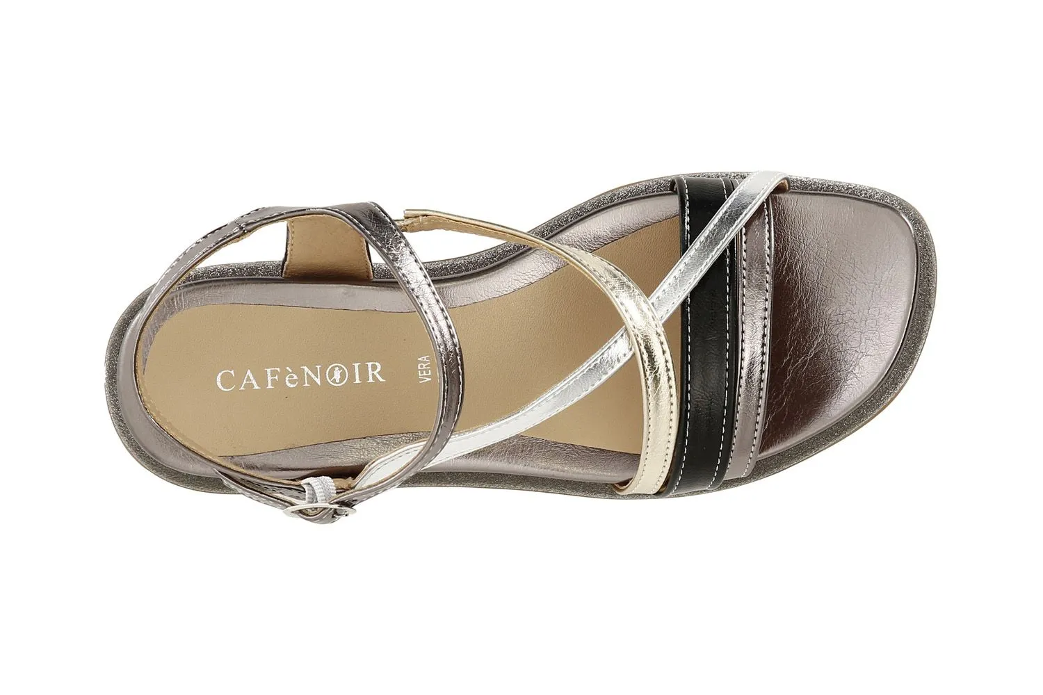 Metal Gun Combo Synthetic Laminate Strap Sandals - CafèNoir