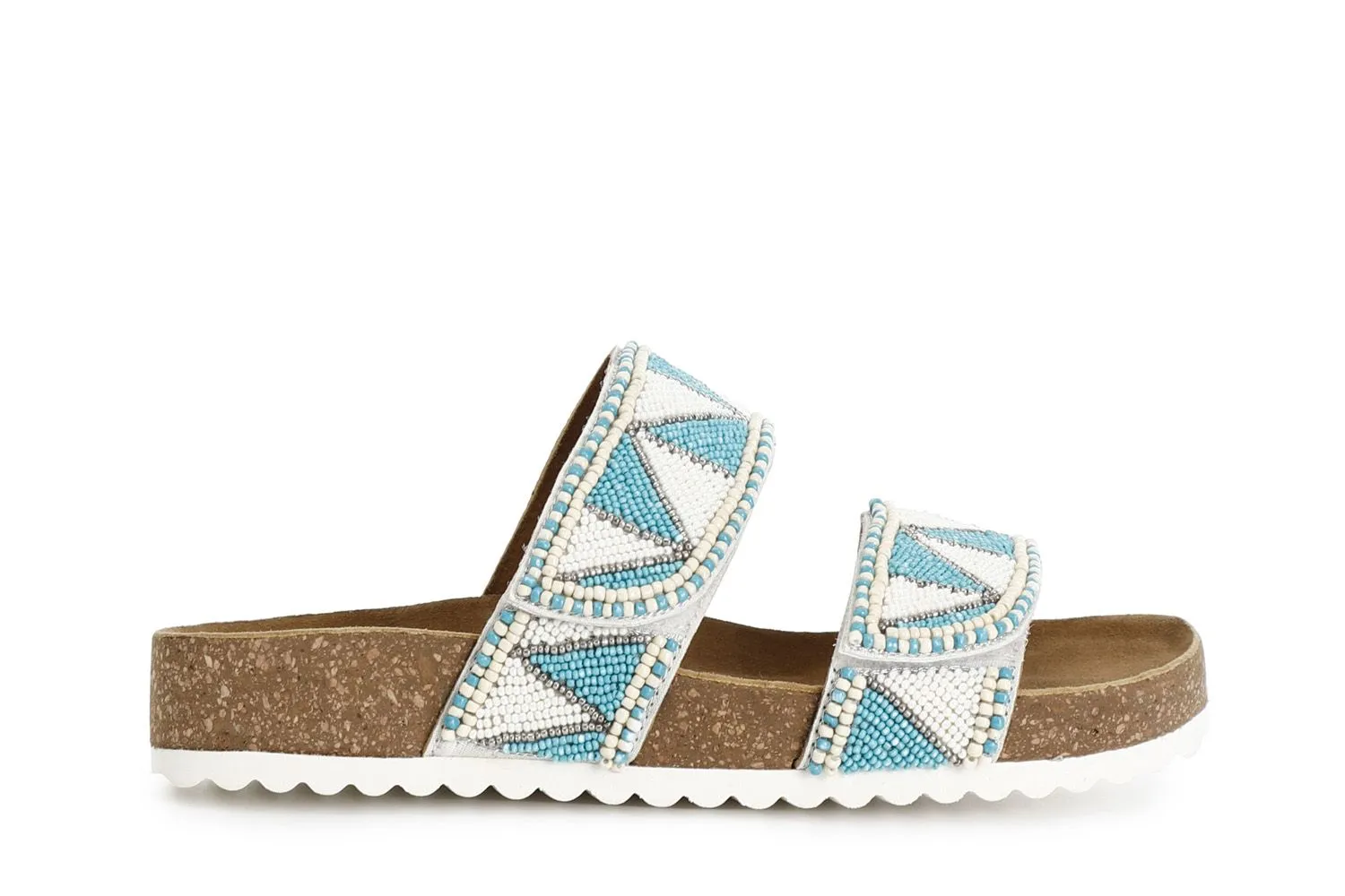 White/Turquoise Bicolor Rhinestone Mules Sandals - CafèNoir