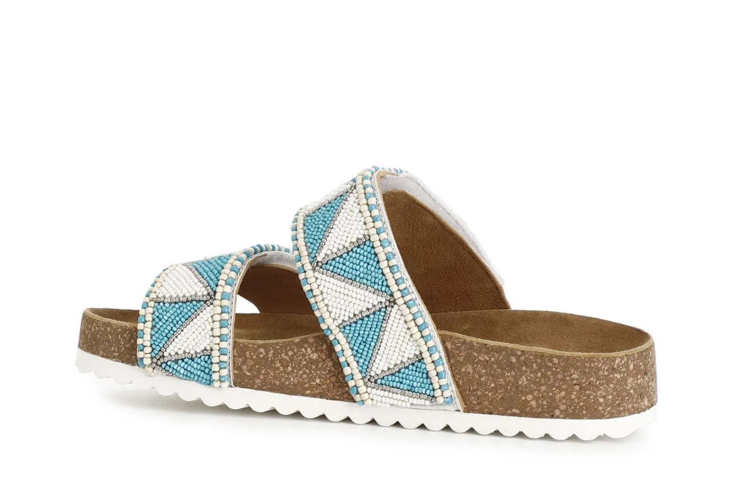 White/Turquoise Bicolor Rhinestone Mules Sandals - CafèNoir