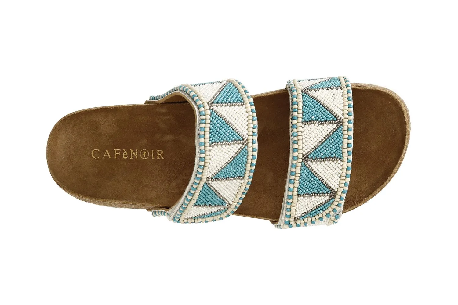 White/Turquoise Bicolor Rhinestone Mules Sandals - CafèNoir