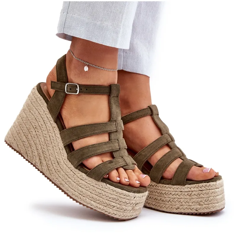 Wedge sandals with trim, green Gnosis.