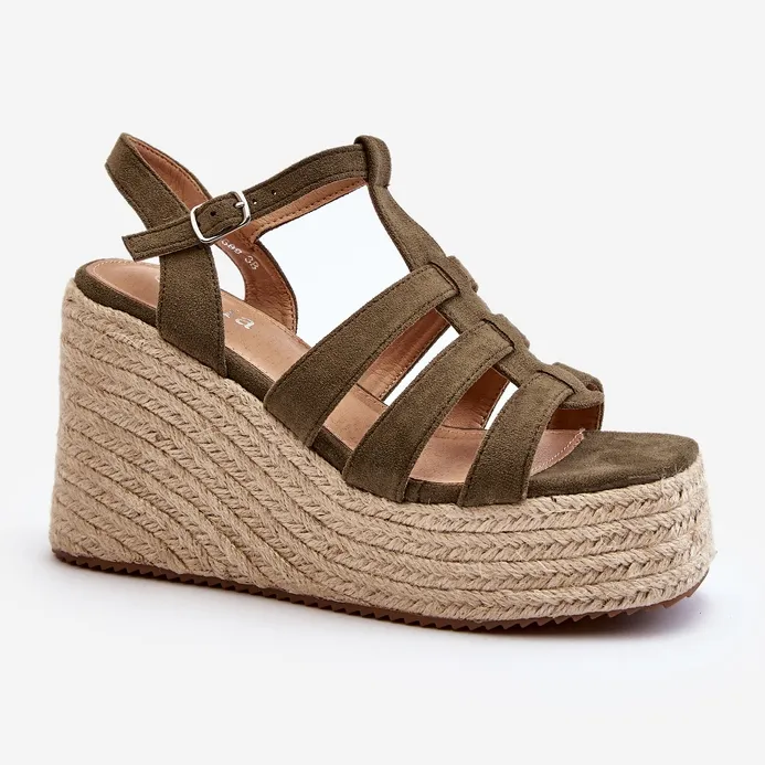 Wedge sandals with trim, green Gnosis.