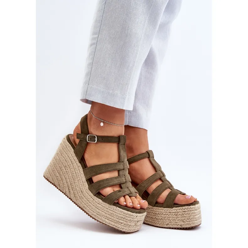 Wedge sandals with trim, green Gnosis.