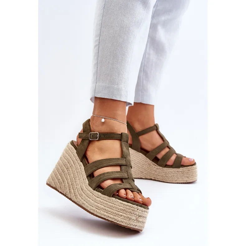 Wedge sandals with trim, green Gnosis.