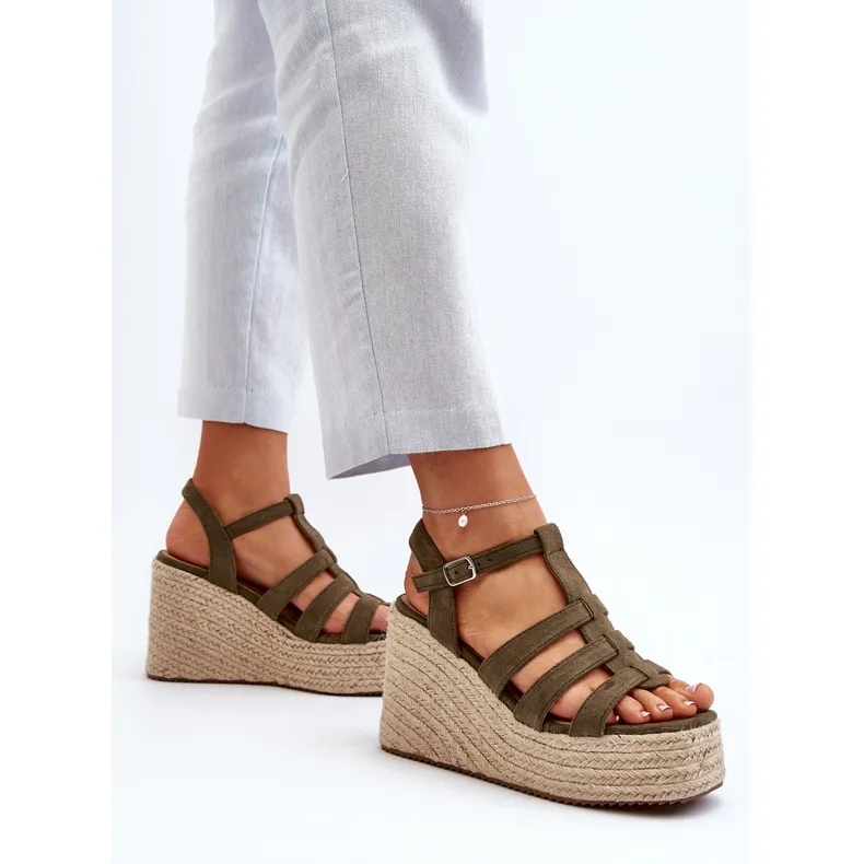 Wedge sandals with trim, green Gnosis.