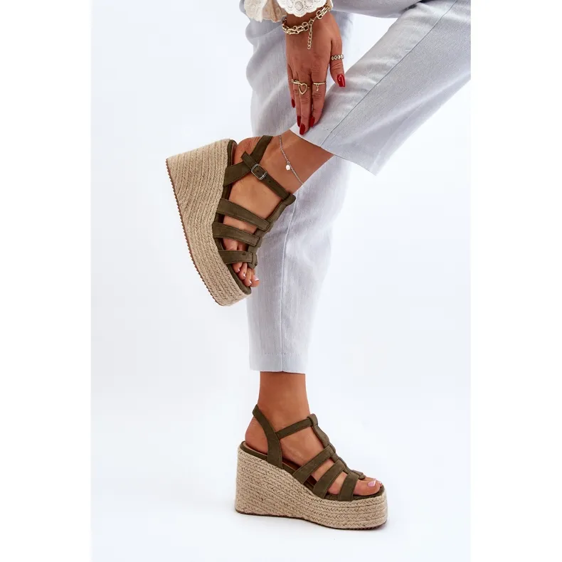 Wedge sandals with trim, green Gnosis.