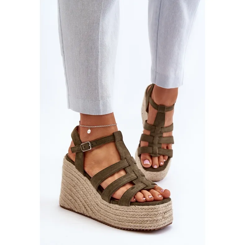 Wedge sandals with trim, green Gnosis.