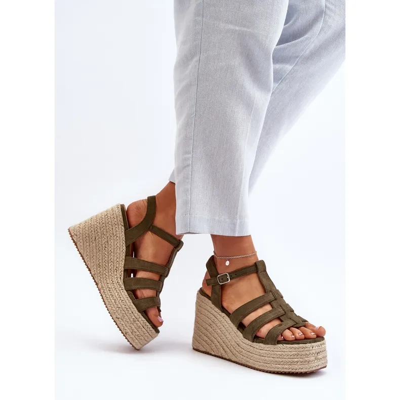 Wedge sandals with trim, green Gnosis.