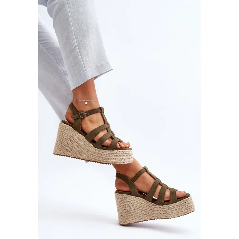 Wedge sandals with trim, green Gnosis.