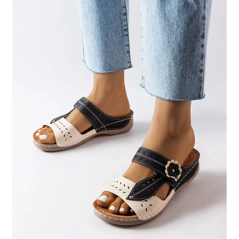 Black Low Wedge Sandals Beige Jolanta