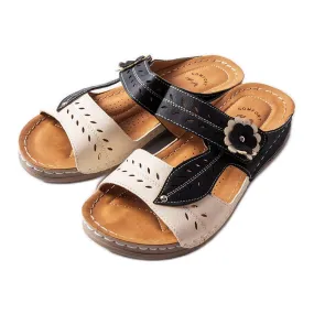 Black Low Wedge Sandals Beige Jolanta