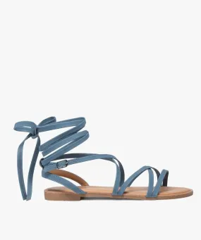 women's blue ankle lace-up flat sandals and thong sandals