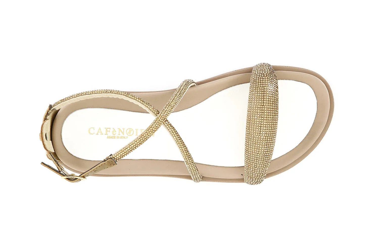 Light Gold Strappy Closed Back Sandals with Rhinestones - CafèNoir