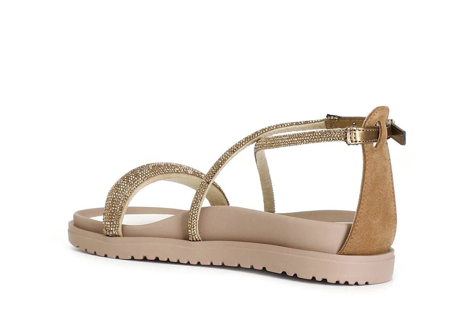 Light Gold Strappy Closed Back Sandals with Rhinestones - CafèNoir