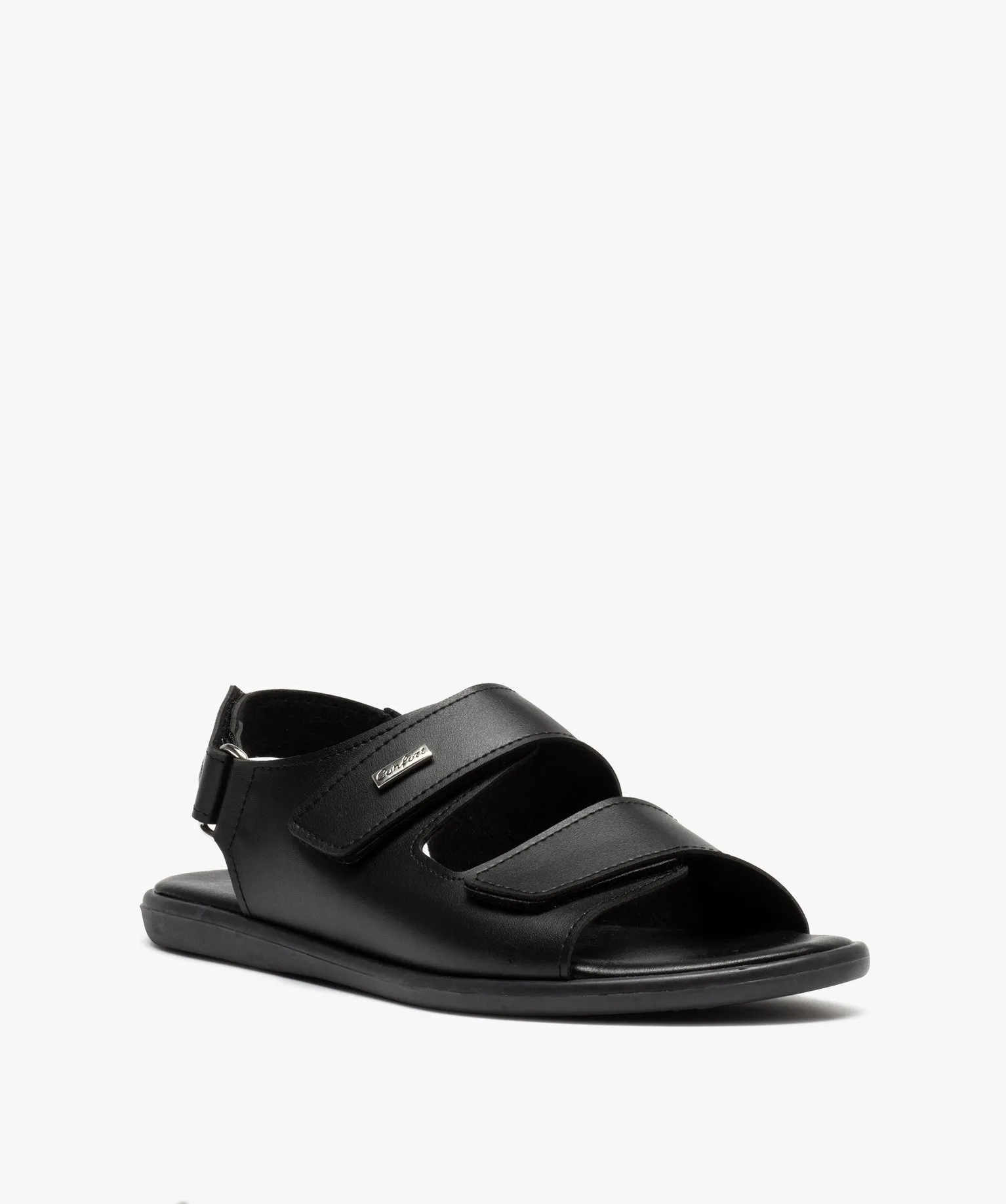 Comfortable men's black sandals with bright straps and velcro fastening - sandals and open-toe shoes.