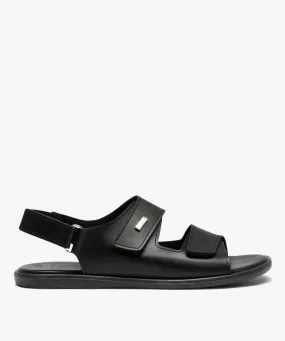 Comfortable men's black sandals with bright straps and velcro fastening - sandals and open-toe shoes.