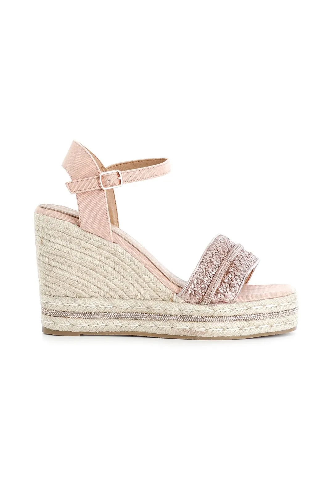 Fishing Rope Wedge Sandals with Raffia and Fabric Straps - CafèNoir