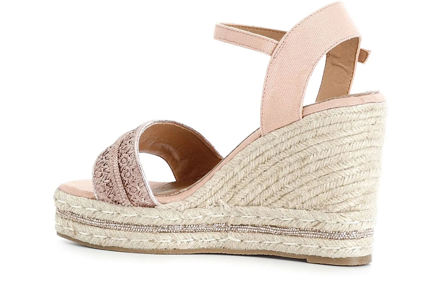 Fishing Rope Wedge Sandals with Raffia and Fabric Straps - CafèNoir