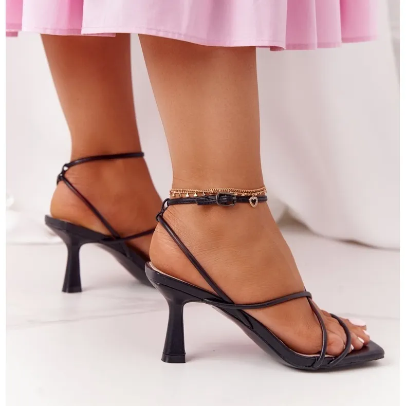 Square-Toe High Heel Sandals by S.Barski C420-11 Black