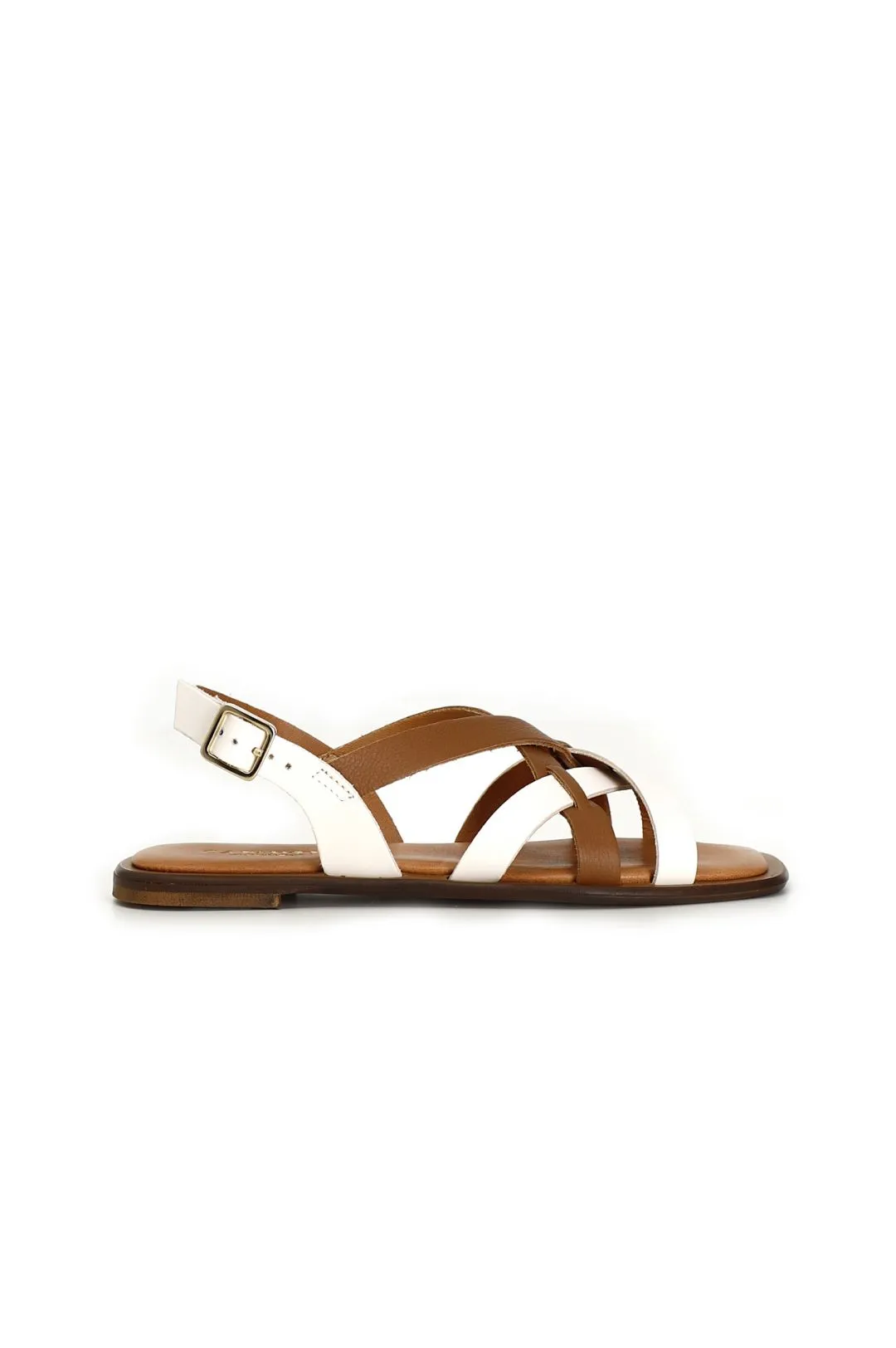 Off White Combo Bicolor Leather Crisscross Sandals - CafèNoir