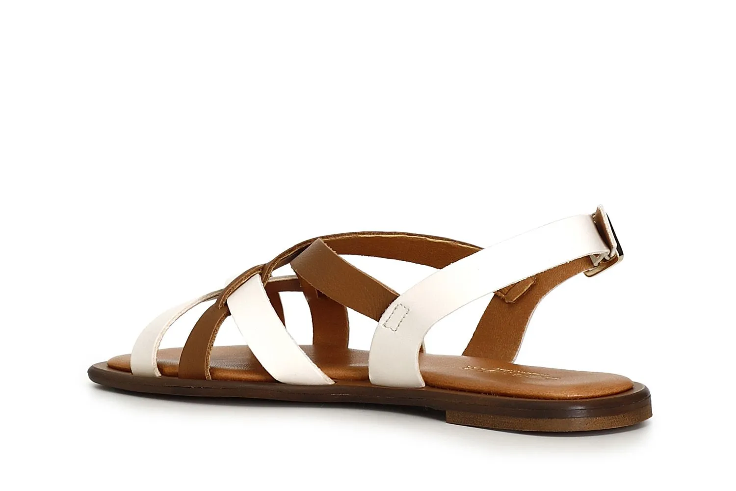 Off White Combo Bicolor Leather Crisscross Sandals - CafèNoir