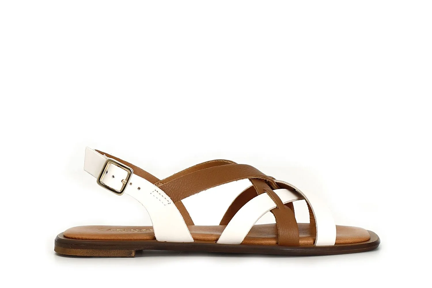 Off White Combo Bicolor Leather Crisscross Sandals - CafèNoir