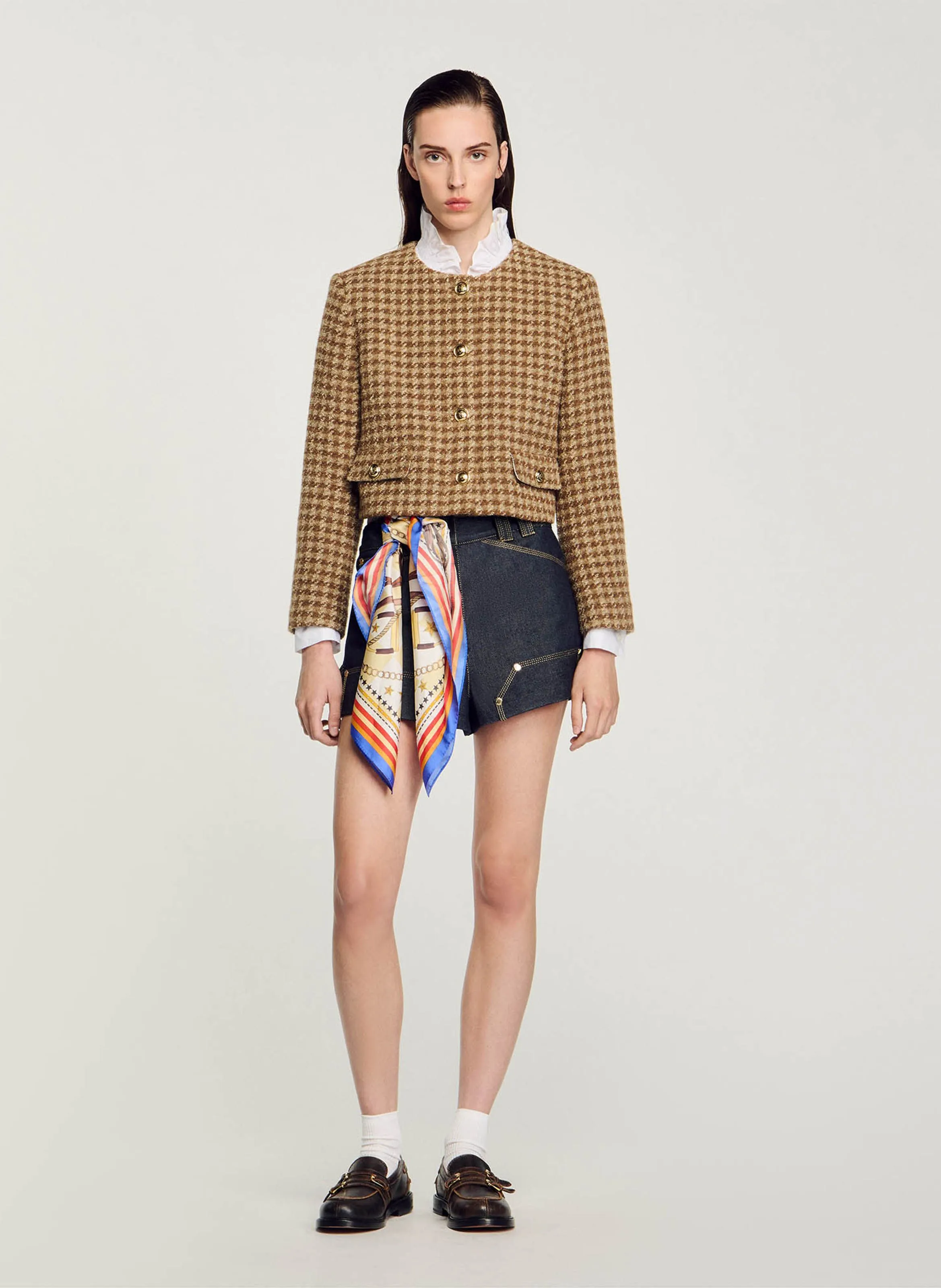 Brown Printed Round Neck Jacket SANDRO