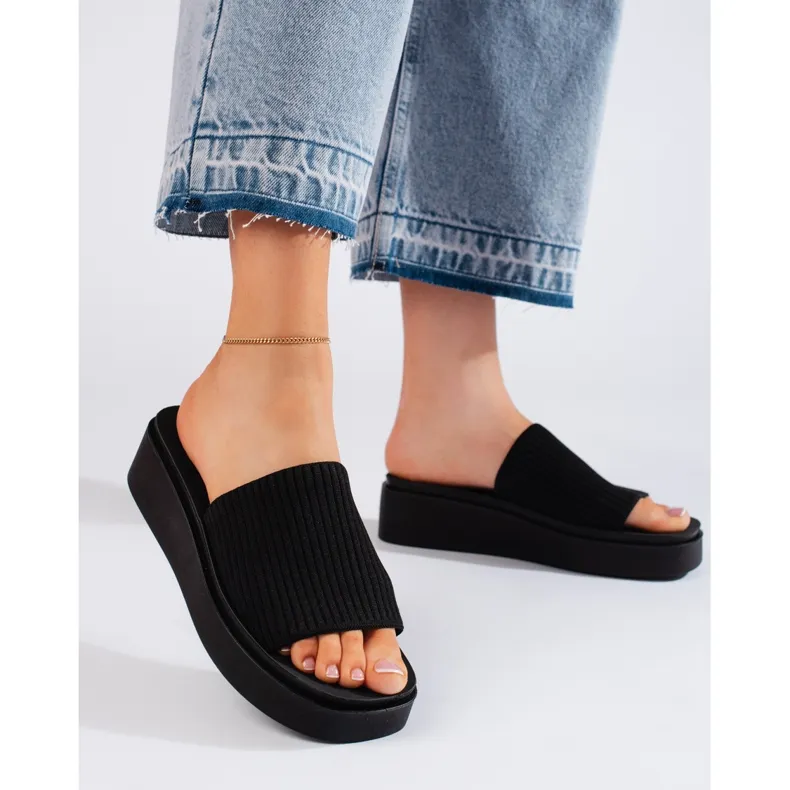 Women's Black Wedge Sandals by Sergio Leone