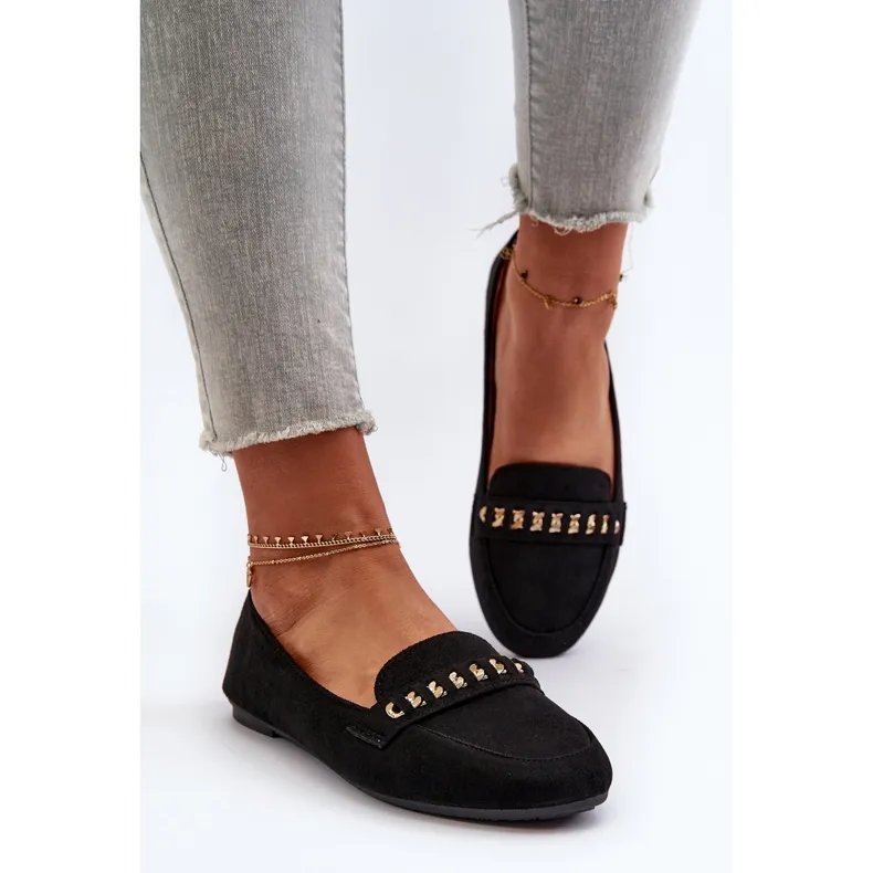 Shiny Chain Women's Moccasins, Black Aredilla.