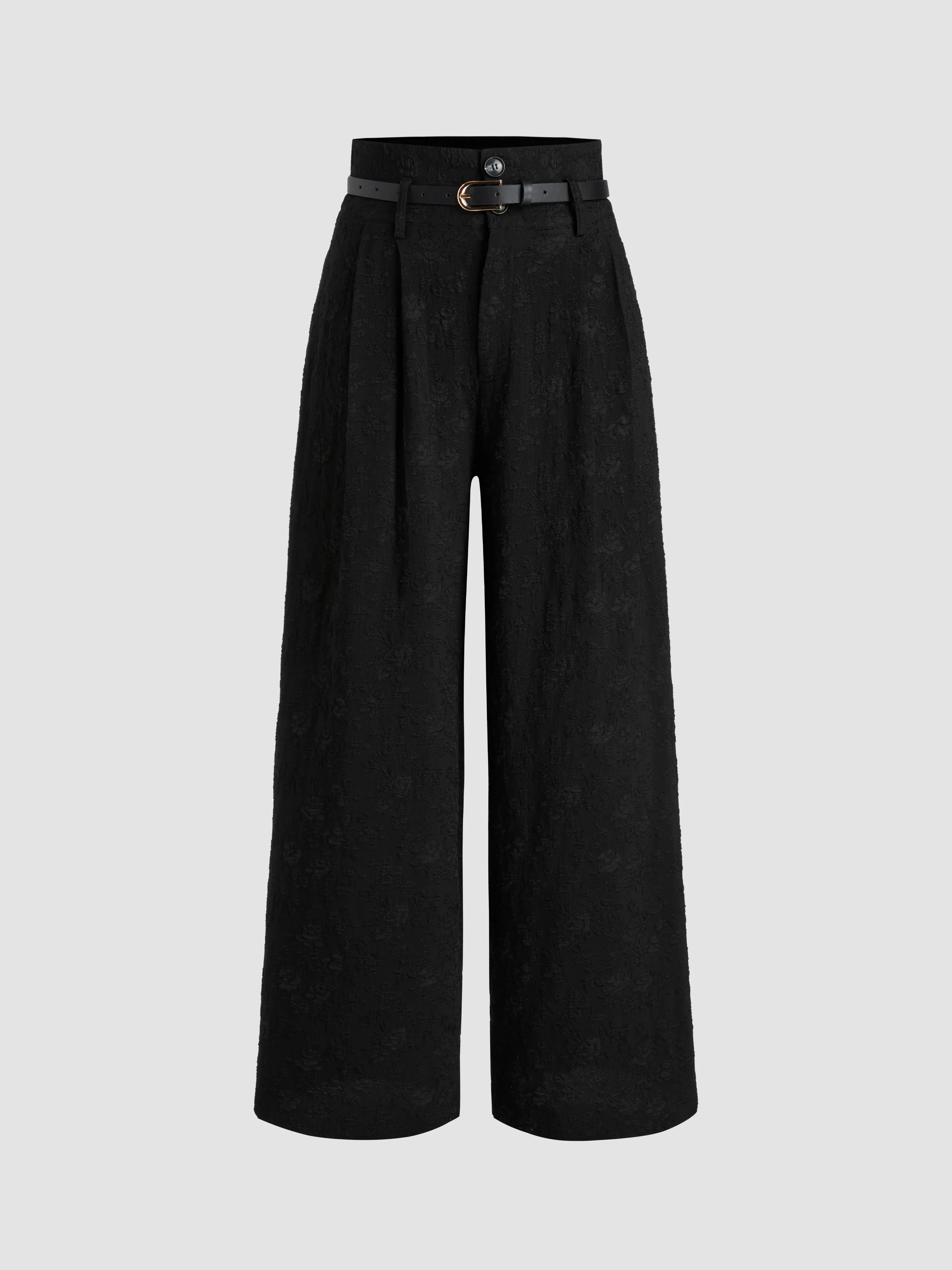 Straight high waist solid trousers with belt.