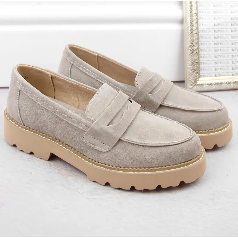 Suede leather taupe women's moccasins Filippo DP6090 beige