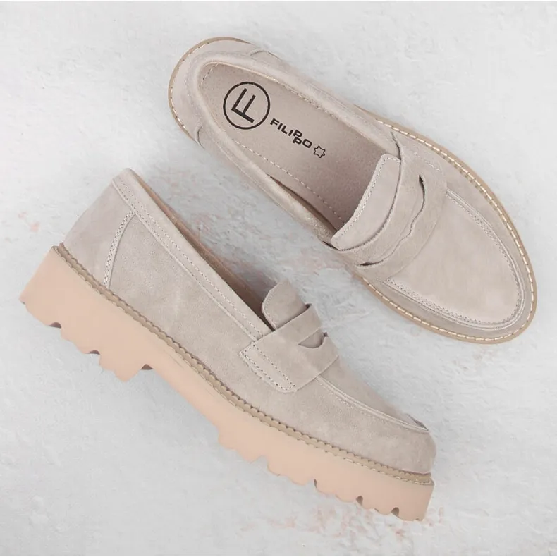 Suede leather taupe women's moccasins Filippo DP6090 beige