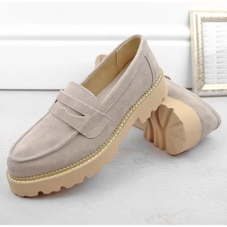 Suede leather taupe women's moccasins Filippo DP6090 beige