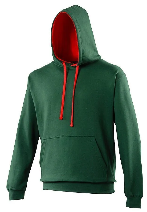 Unisex Contrast Hoodie - JH003 - Dark Green and Red