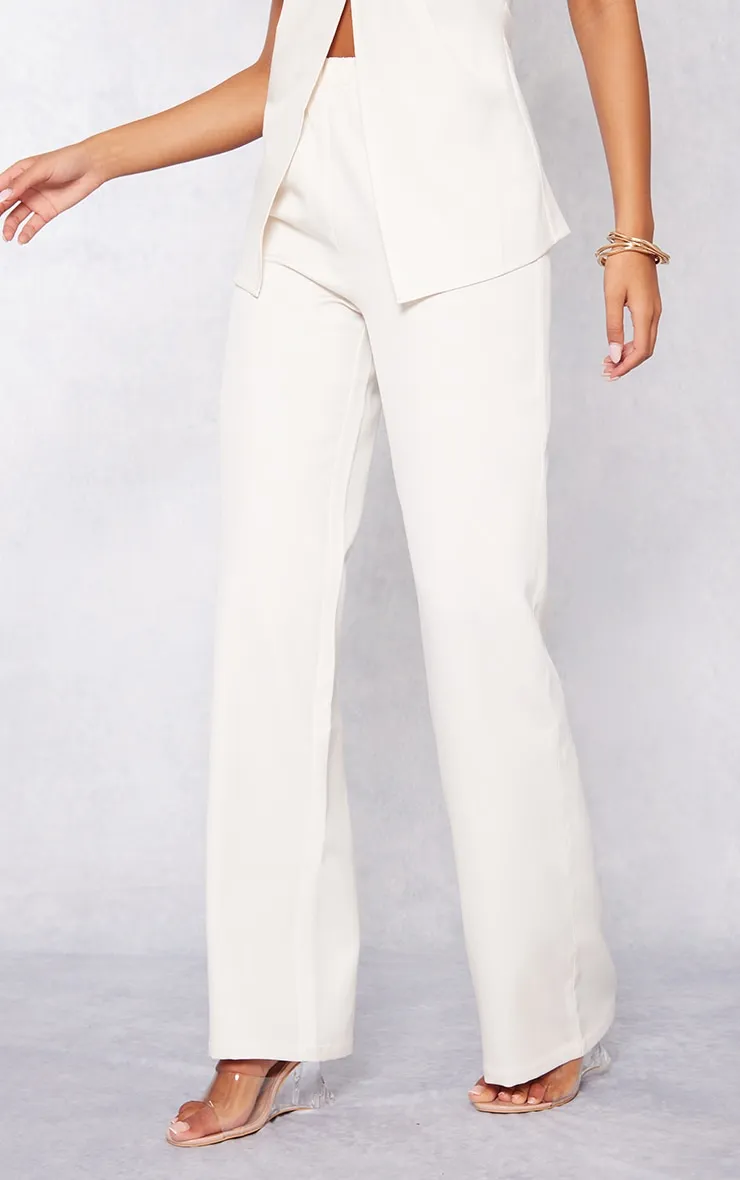 Cream Elastic-Waist Wide Leg Pants