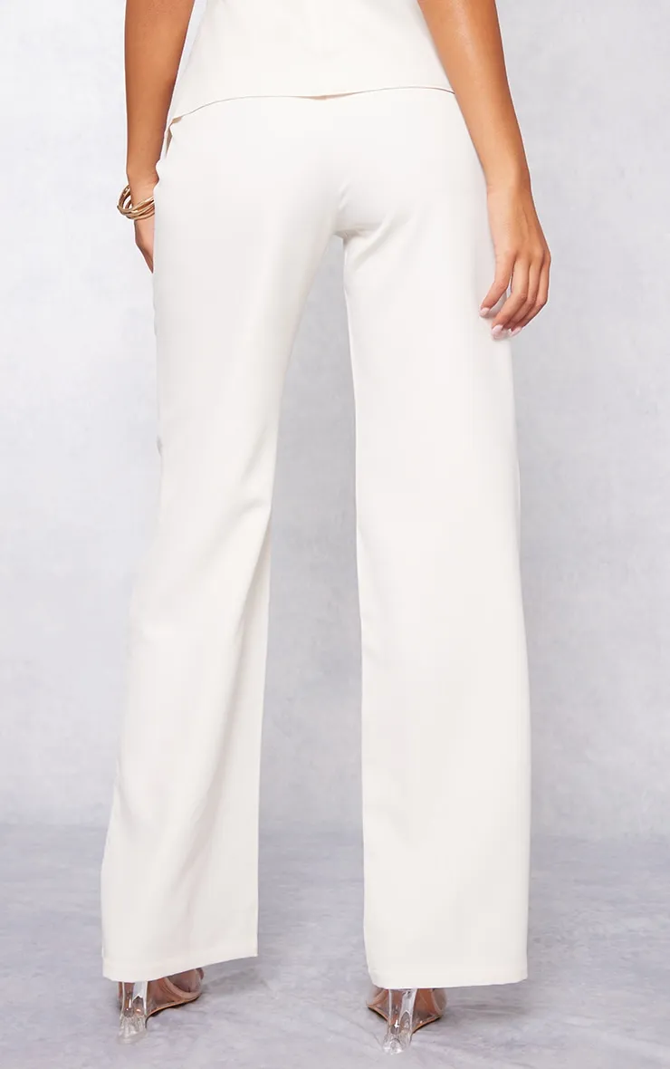 Cream Elastic-Waist Wide Leg Pants