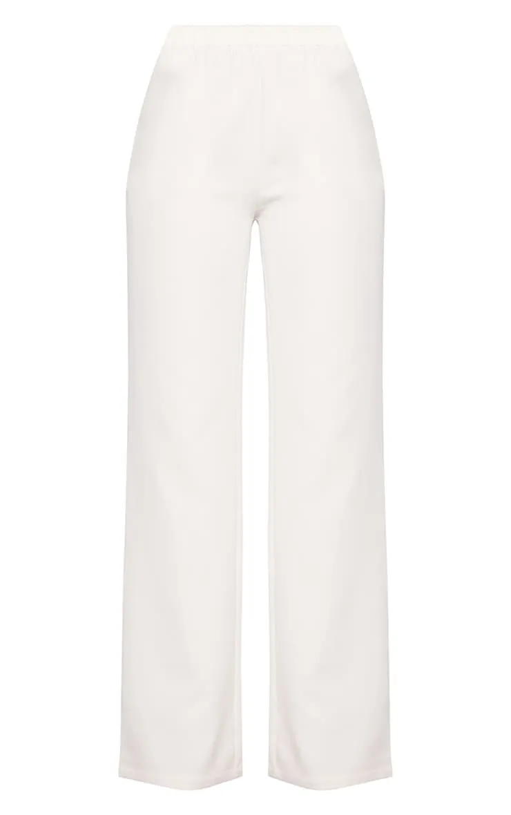 Cream Elastic-Waist Wide Leg Pants