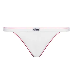 Cotton thong with tricolor waistband.