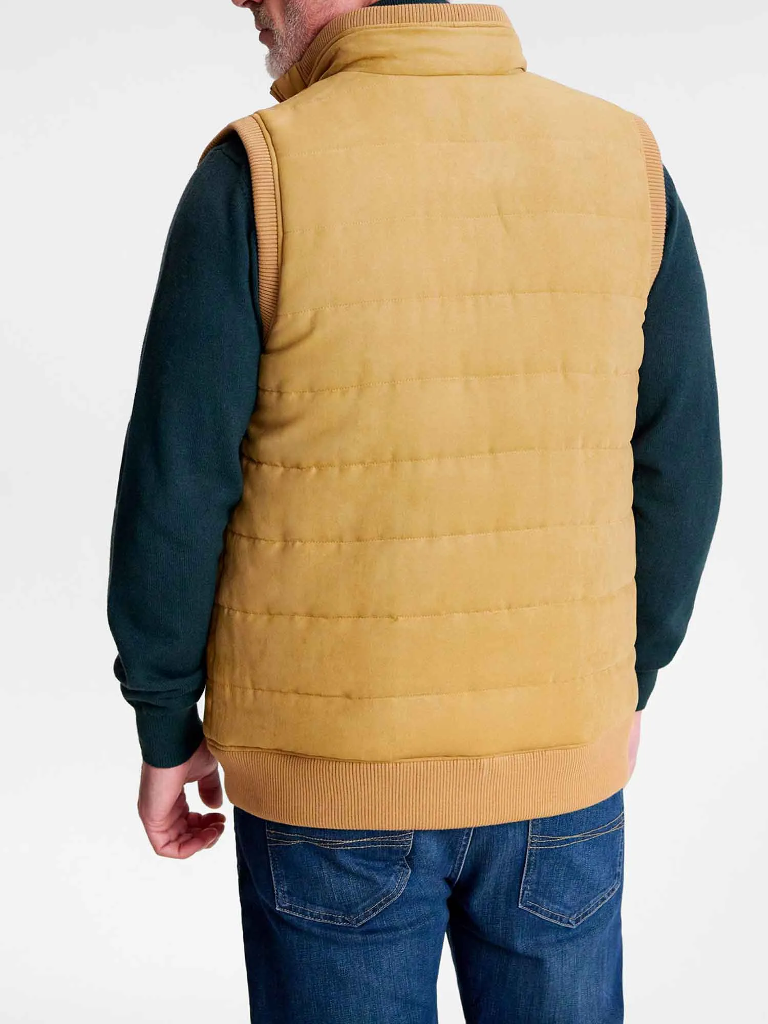 tbs Men's Beige Faux Suede Sleeveless Puffer Vest