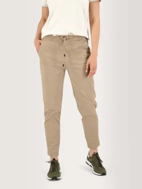 tbs Women's Beige Cotton Pants with Elastic Waistband