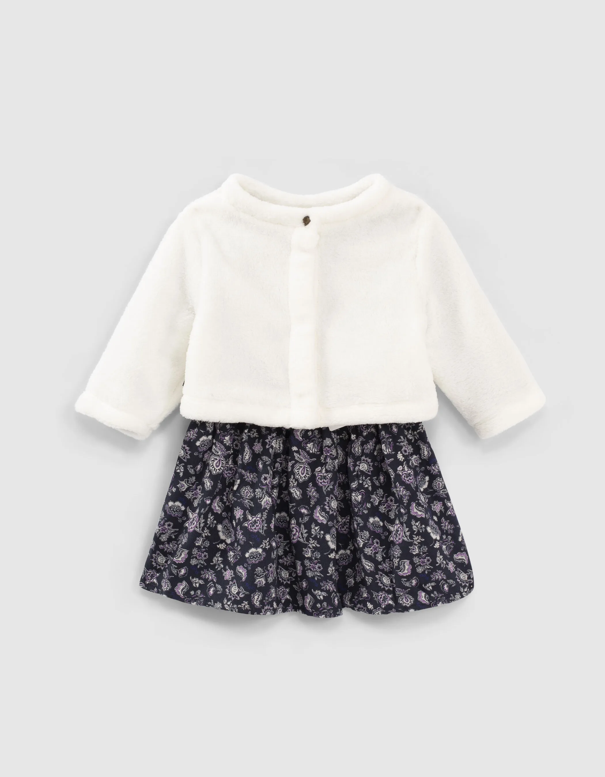 Two-in-One Navy Dress with Baby Girl Cardigan Sweatshirt