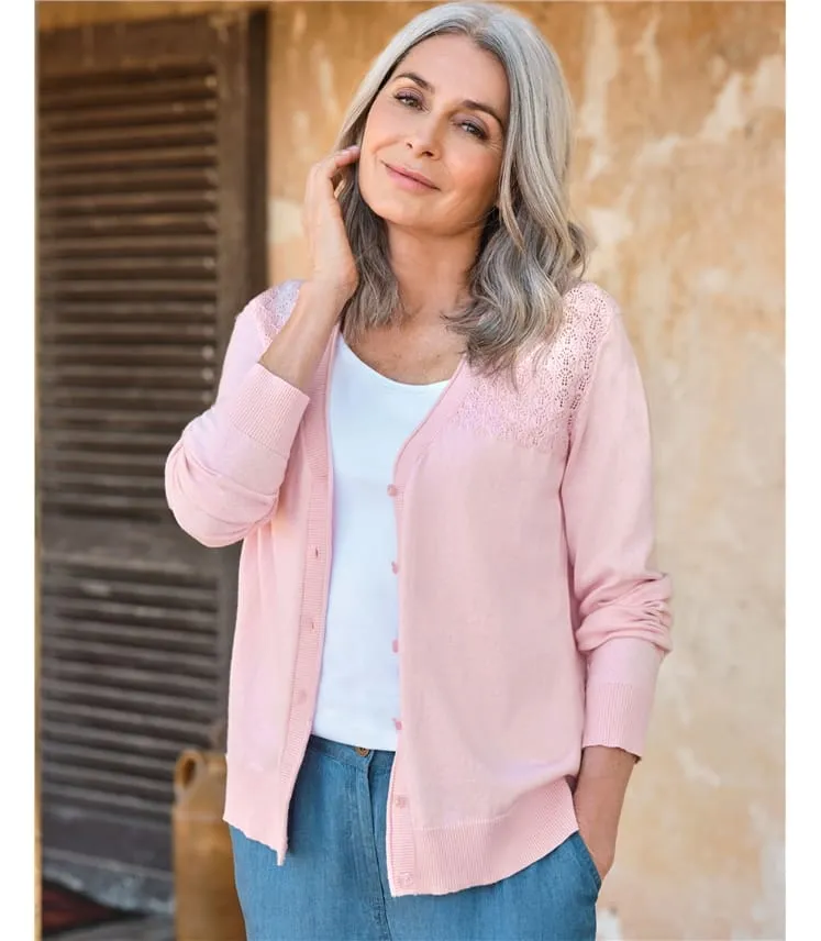 V-neck Pointelle Panel Cardigan - Women