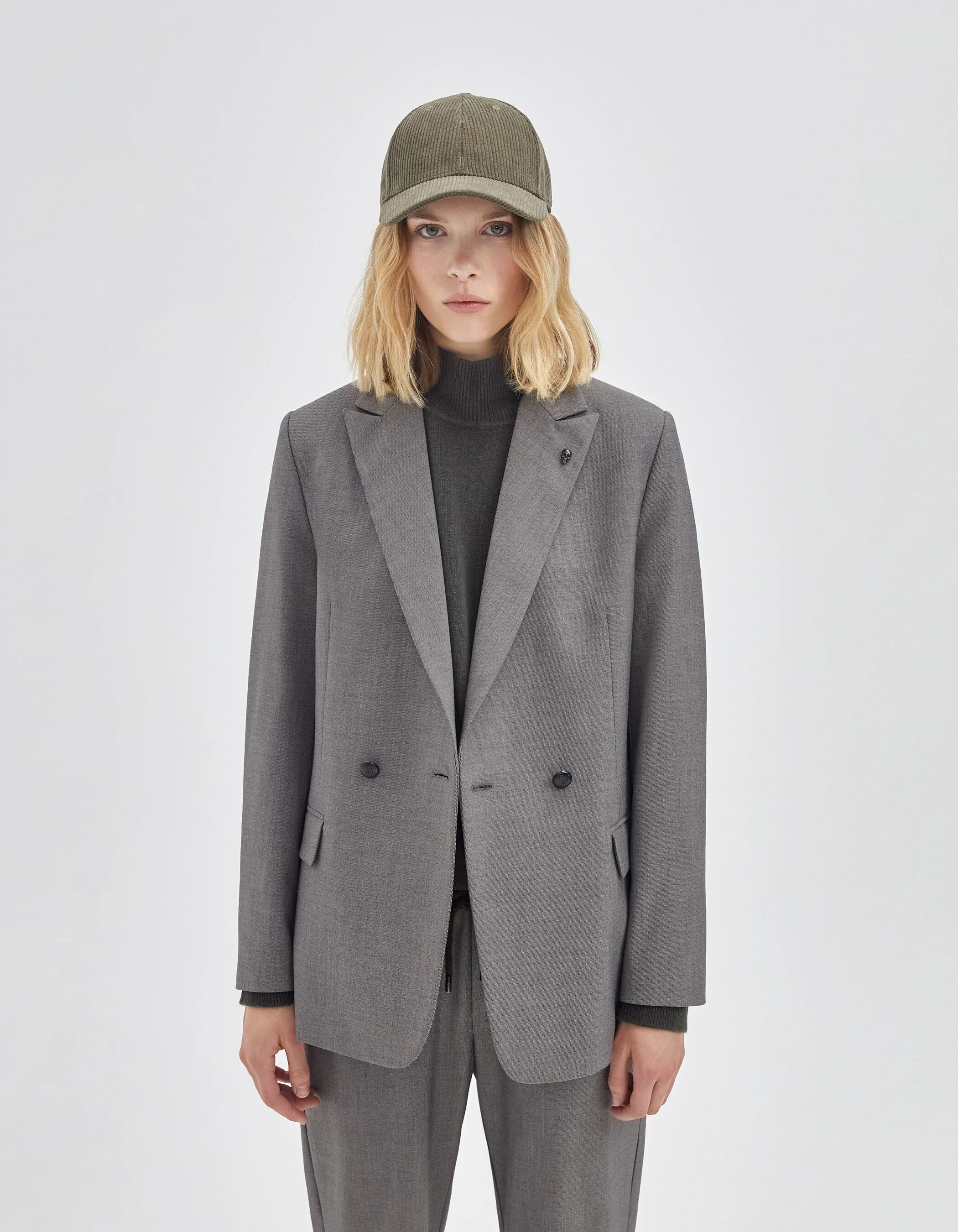 Women's Cross-Button Gray Suit Jacket