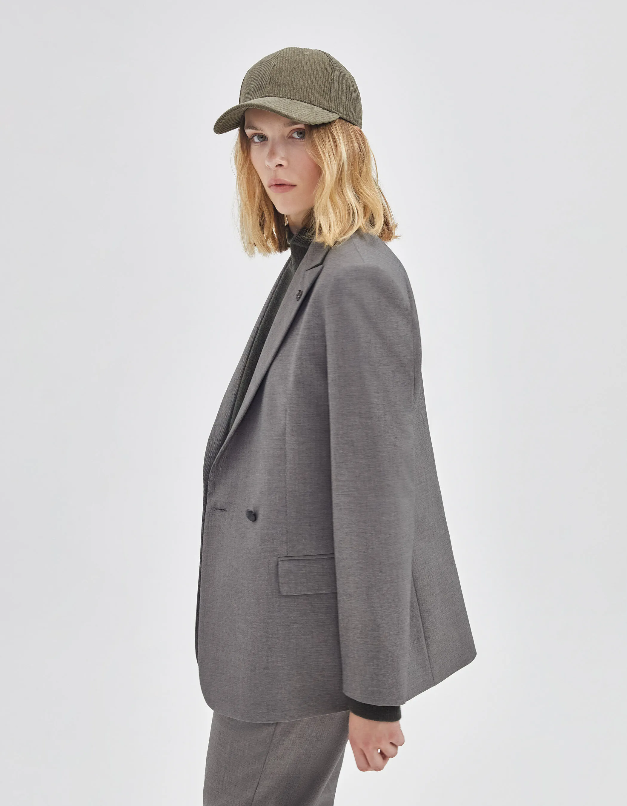 Women's Cross-Button Gray Suit Jacket