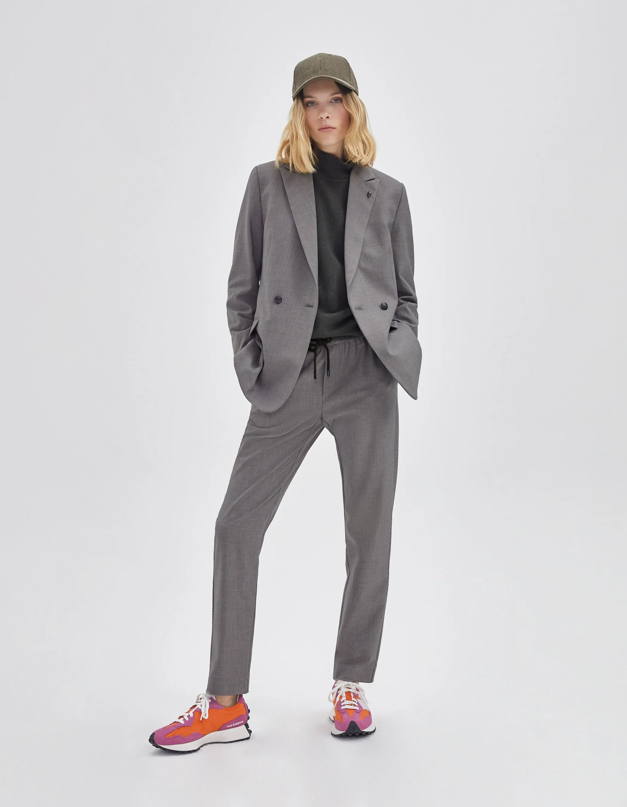 Women's Cross-Button Gray Suit Jacket